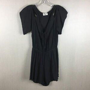 Show Me Your Mumu Black Cold Shoulder Romper With Lace-Up Front & Elastic Waist